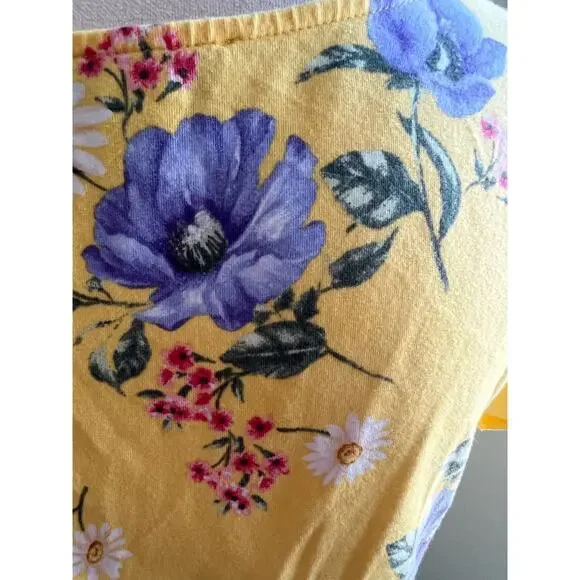 Forever 21 Yellow Purple Floral Soft Cotton A-Line Short Sleeve MIDI Dress 2X - Picture 7 of 10
